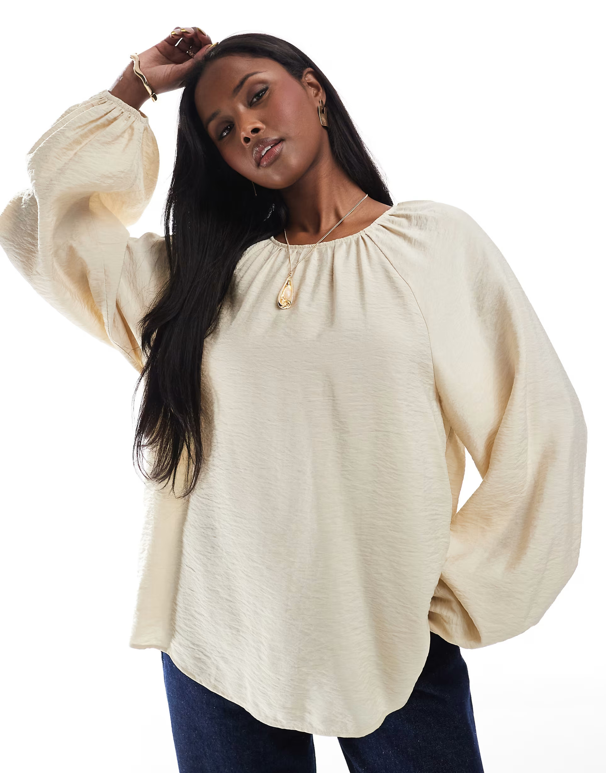 ASOS DESIGN smock blouse top in beige | ASOS (Global)