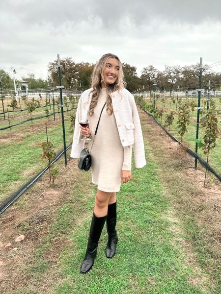 wine tasting fit 🍷🤍 

sweater dress | black boots | boucle jacket | hair bow | fall outfits | thanksgiving outfit

#LTKHoliday #LTKSeasonal #LTKfindsunder100