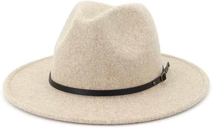 HUDANHUWEI Womens Wool Fedora Hat with Belt Buckle Wide Brim Panama Hat | Amazon (US)