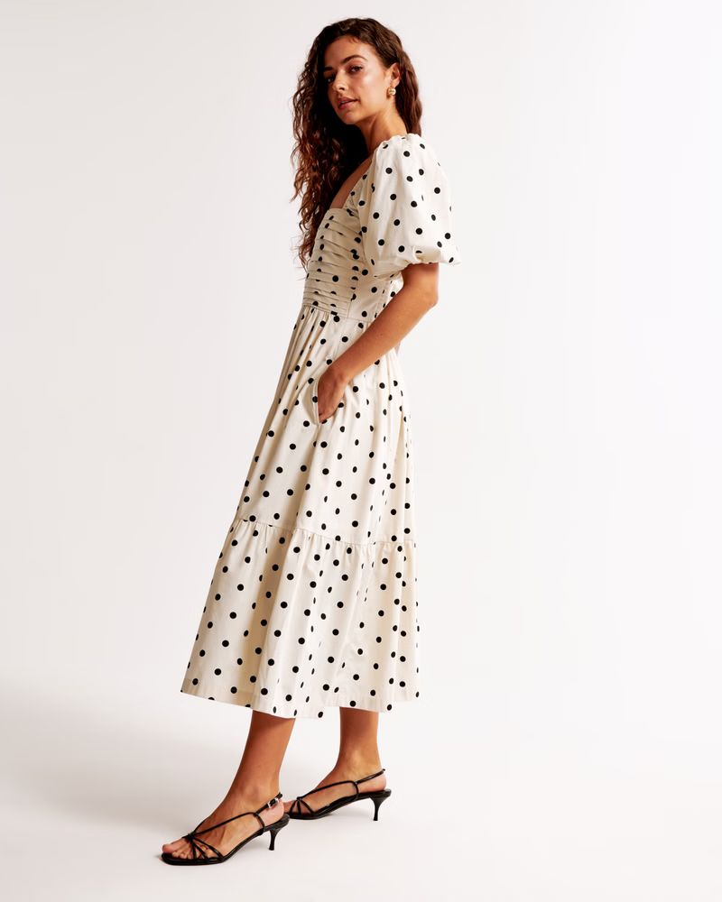 The A&F Emerson Poplin Puff Sleeve Midi Dress | Abercrombie & Fitch (US)