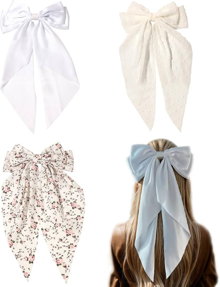LFOUVRE Hair Accessories: Floral White Bowknot Barrettes, Dots Bow Clips with Tail, Solid Bow Hai... | Amazon (US)