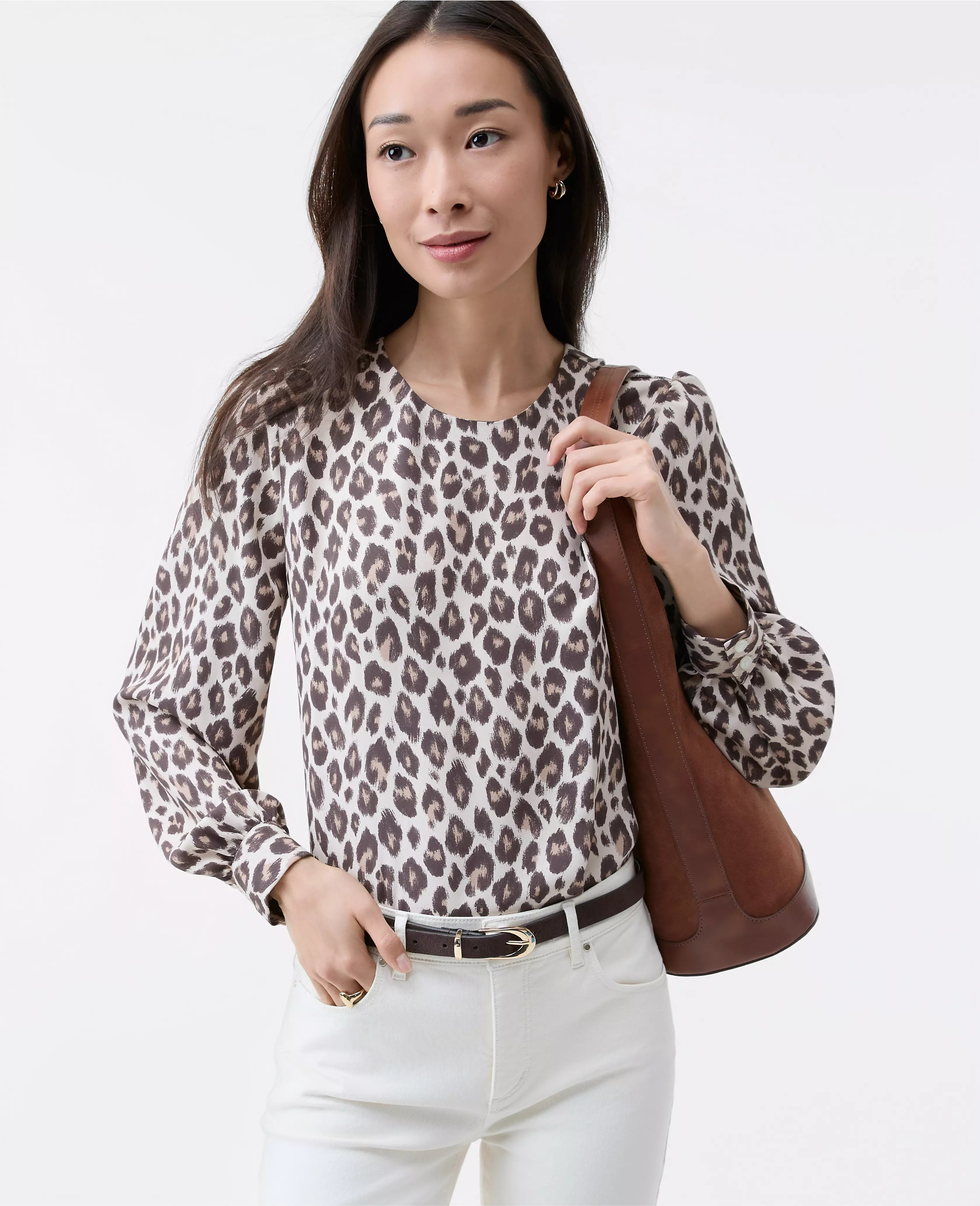 Animal Print Crew Neck Blouse | Ann Taylor
