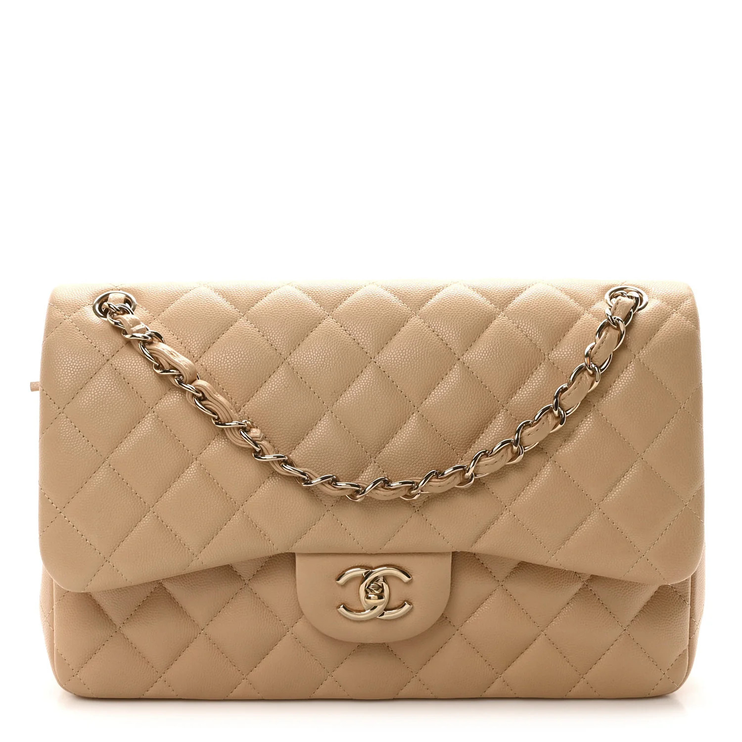 Chanel Caviar Quilted Jumbo Double Flap Beige Clair 1686891 | FASHIONPHILE (US)
