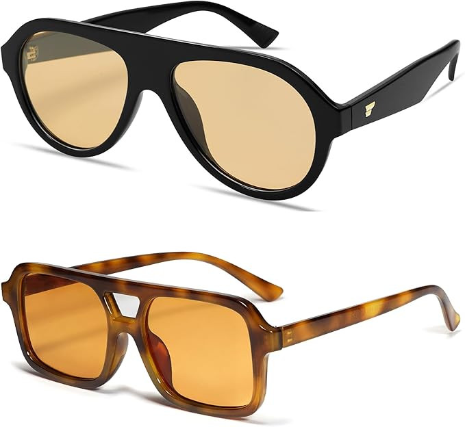 VANLINKER Retro Orange Sunglasses for Men Women VL9750+VL9816 | Amazon (US)