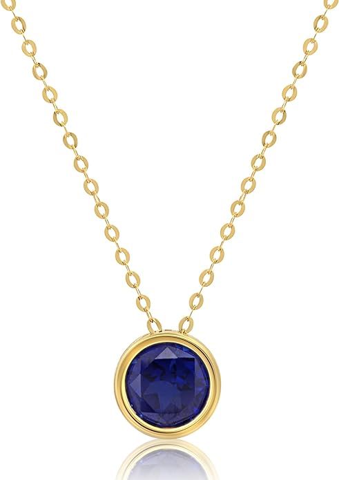 MAX + STONE 14k White or Yellow Gold Round Pendant Necklace for Women with 7 mm Gemstone Birthsto... | Amazon (US)