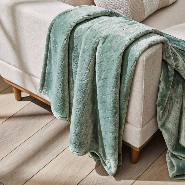 Better Homes & Gardens Textured Velvet Plush Adult Fleece Throw, Oversized, Green River | Walmart (US)