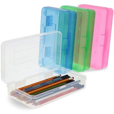 4-Pack Clear Pencil Case in Assorted Colors, for Kids, School, Stationery Organizer, Snap-Close | Target