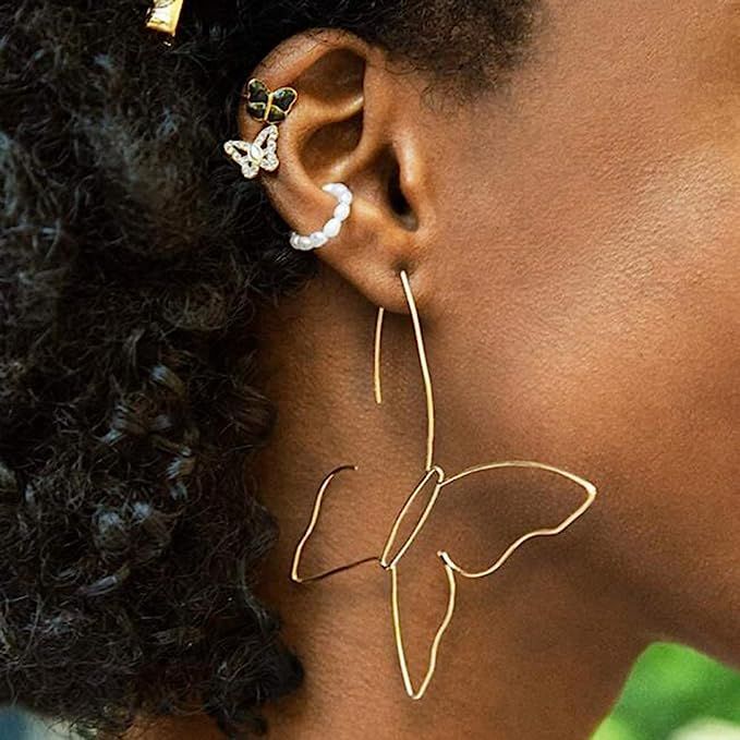 fxmimior Fashion Women Bohemian Gold Big Butterfly Earrings Tassels Long Chain Drop Dangle Earrin... | Amazon (US)