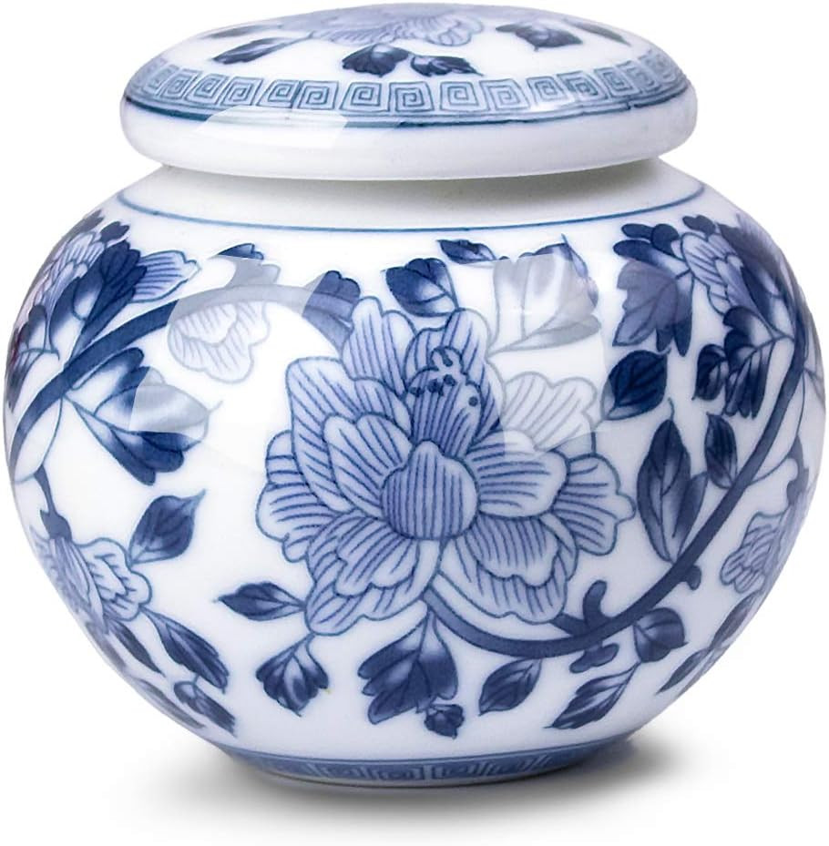 Dahlia Blue and White Porcelain Tea Canister for Loose Tea, Airtight Jingdezhen Tea Caddy, Peony ... | Amazon (US)