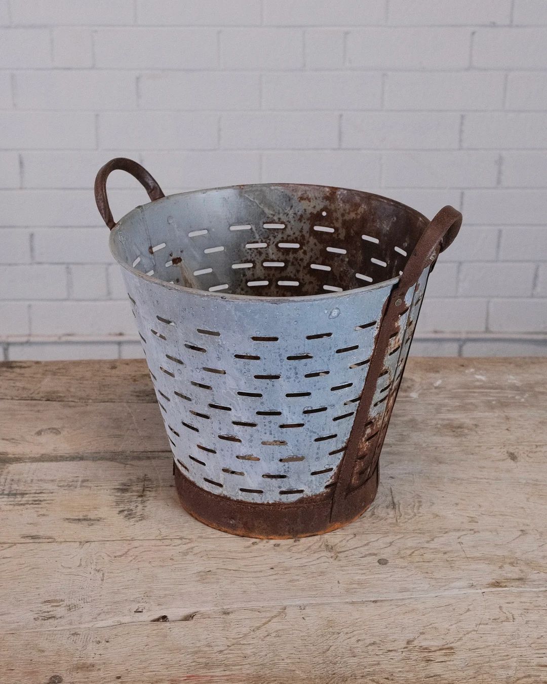 Olive Bucket Vintage Basket Galvanized Metal Bucket - Etsy | Etsy (US)