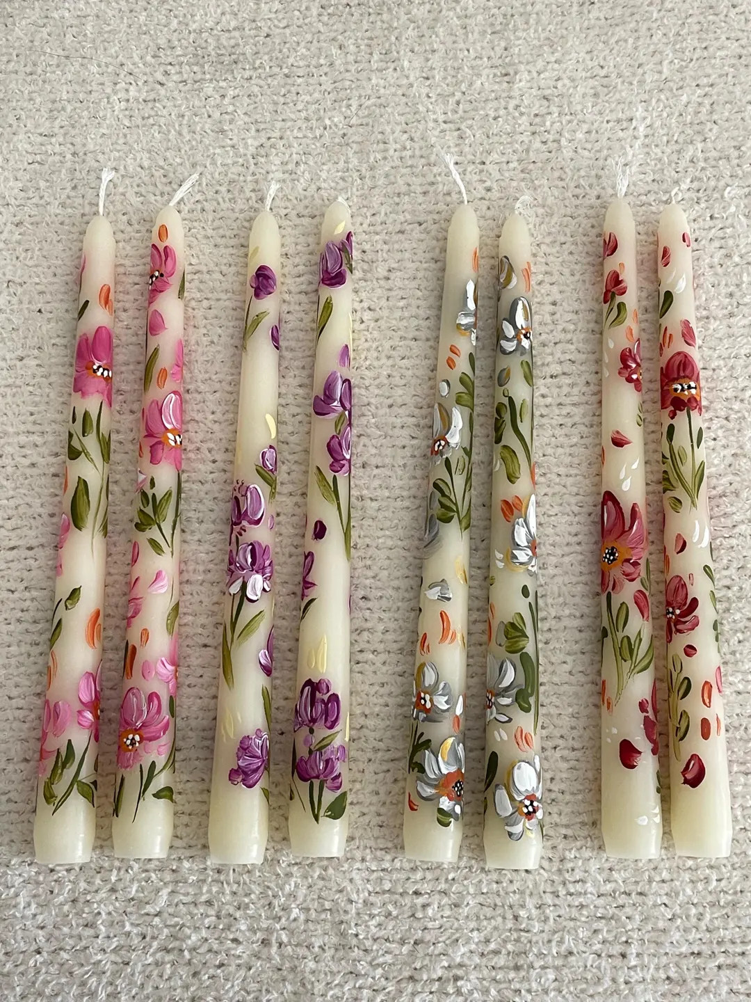 Hand Painted Peony Taper Candles: Spring Floral Dinner Decor, 2pc - Etsy | Etsy (US)