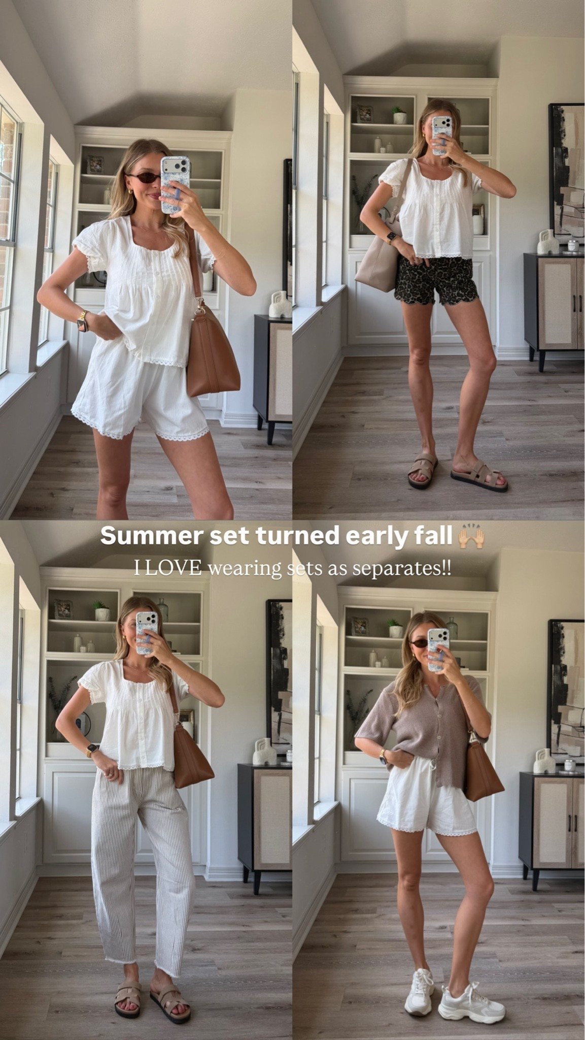 I love wearing sets as separates!! Such a good transition piece for fall! Size S in set, jeans and 2 in leopard shorts!

#LTKootd