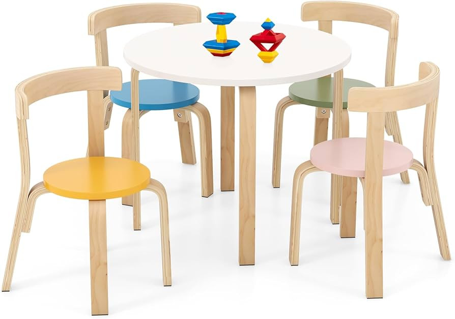 HONEY JOY Kids Table and Chair Set, Bentwood Toddler Round Table and 4 Chairs for Craft Art, Buil... | Amazon (US)