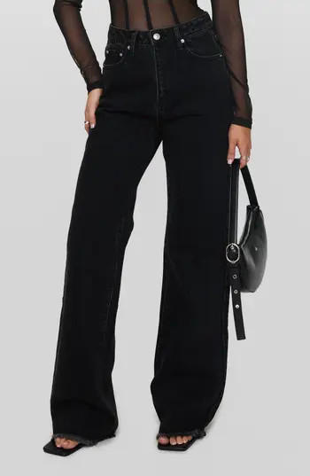 Princess Polly Carey High Waist Wide Leg Denim Jeans in Black at Nordstrom Rack, Size 10 | Nordstrom Rack