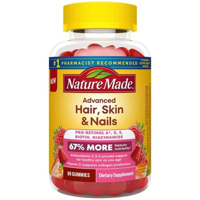 Nature Made Advanced Hair Skin and Nails Dietary Supplement Gummies - Strawberry - 80ct | Target