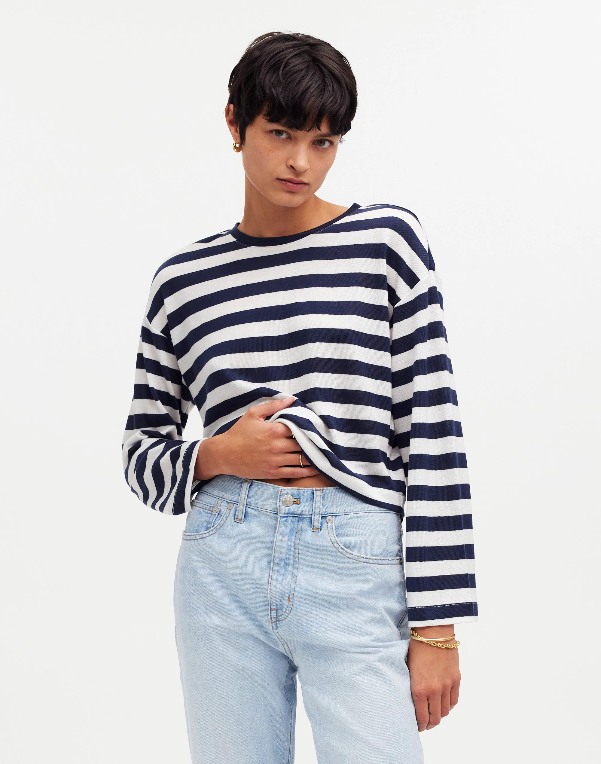 Oversized Long-Sleeve Crewneck Tee in Stripe | Madewell