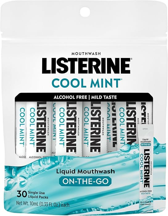 Listerine On-The-Go Cool Mint Alcohol Free Mouthwash Packets, Oral Rinse in Individual Packets Ki... | Amazon (US)