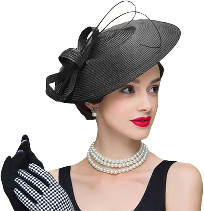 Vintage Fascinators Pillbox Hat for Women Straw Fedora Wide Brim Ladies Church Sinamay Derby Hats | Amazon (US)