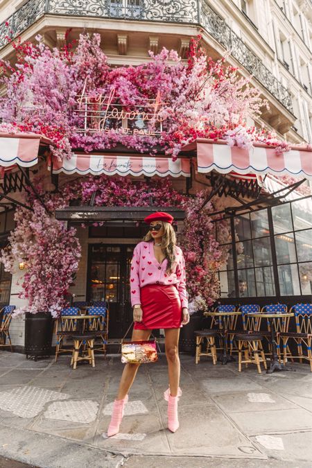 Heart cardigan, pink and red outfit, pink outfit, Christian louboutin pink booties, Paris style, Paris outfit 

#LTKstyletip #LTKunder100 #LTKtravel