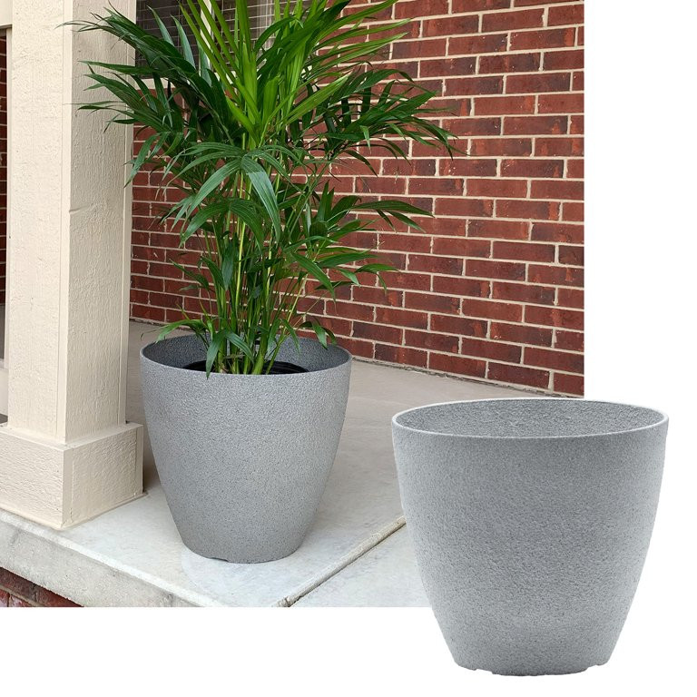 HowPlumb 15" x 15" x 13.5" Round Gray Polypropylene, Resin and Plastic Plant Pot - Walmart.com | Walmart (US)