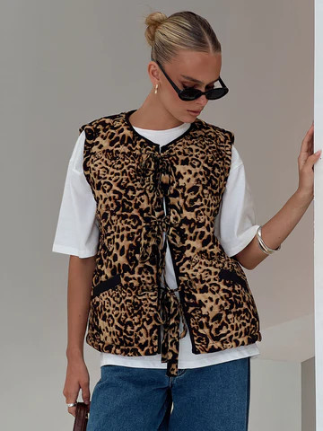 Samual Quilted Vest Leopard | Princess Polly US
