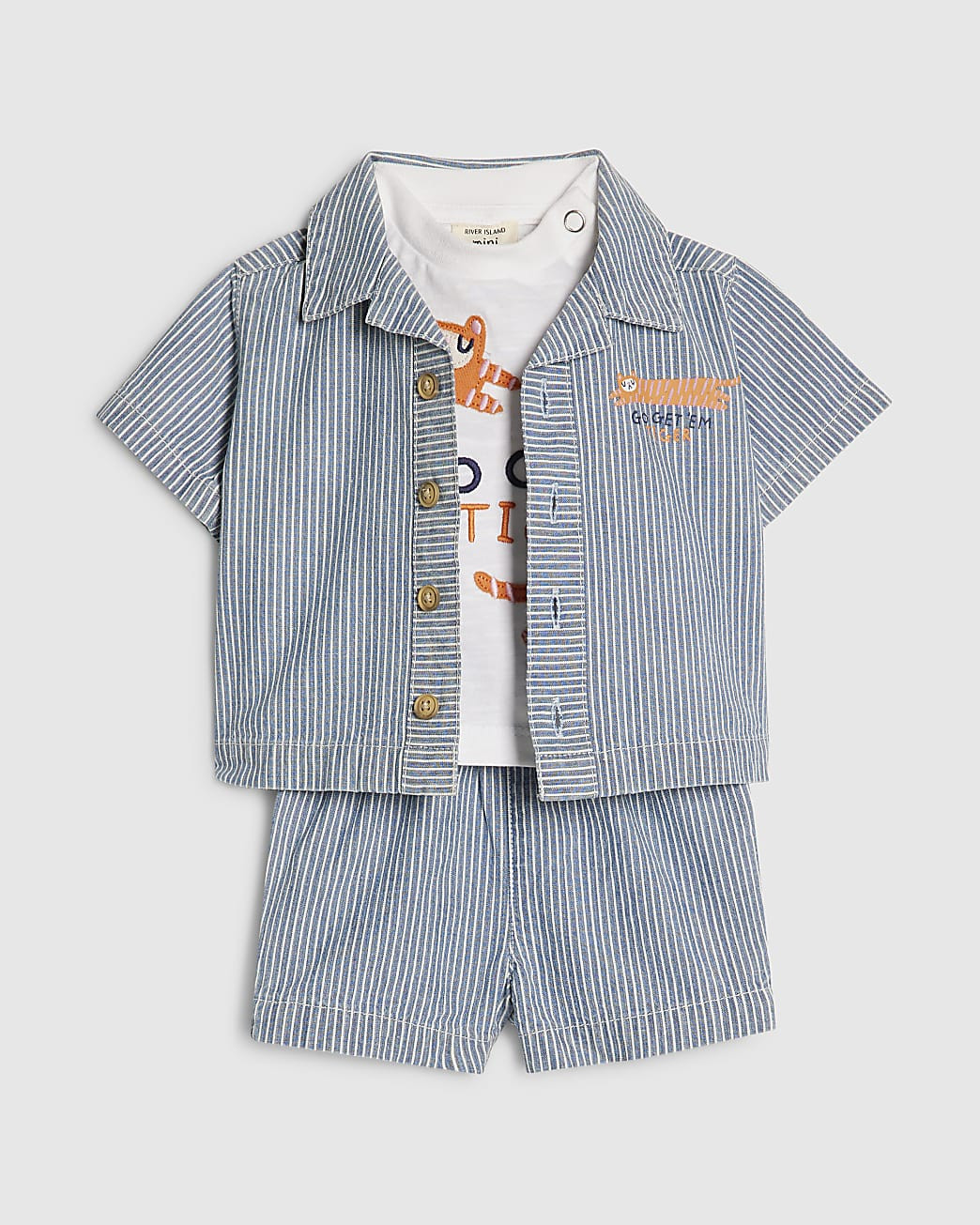 Baby Boys Blue Stripe Tiger Shirt Set | River Island UK & IE