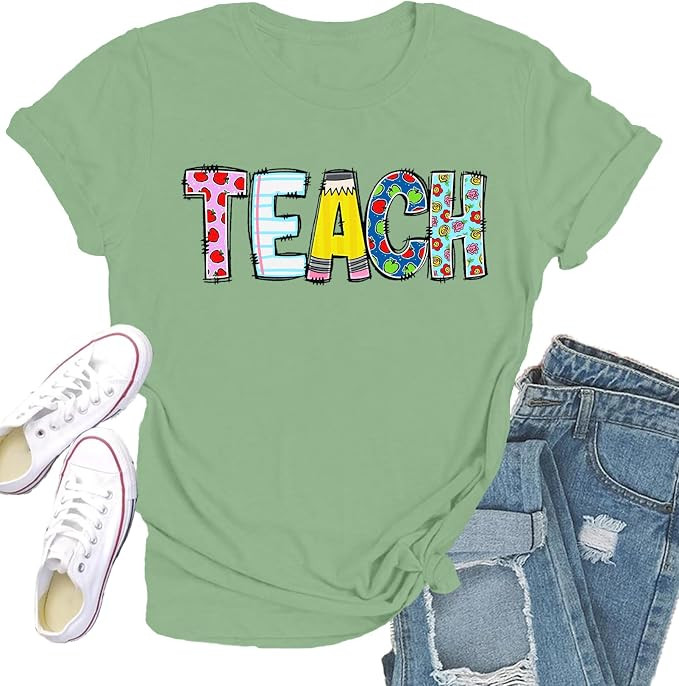 Teacher Shirts for Women Teach Teaching Tshirt Teacher Life Tee Tops | Amazon (US)