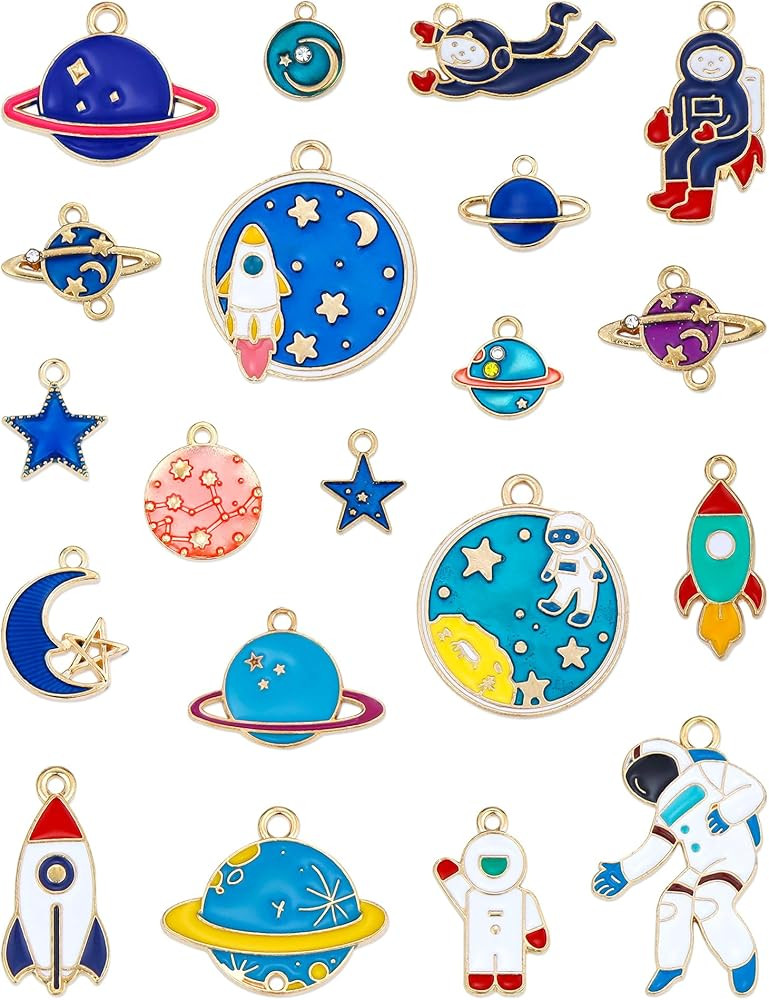 JIALEEY Space Theme Charm Assorted Gold Plated Enamel Mixed Astronaut Jupiter Rocket Planet Celes... | Amazon (US)