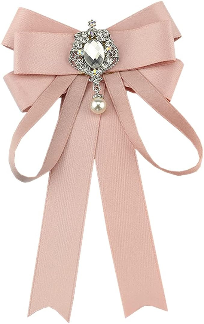JKQBUX Bowknot Rhinestone Ribbon Bow Brooch Pre-Tied Bow tie for Women Neck Tie Wedding Party Chr... | Amazon (US)