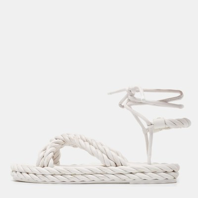 Valentino White Braided Leather Ankle Tie Flats Size 39 | eBay US