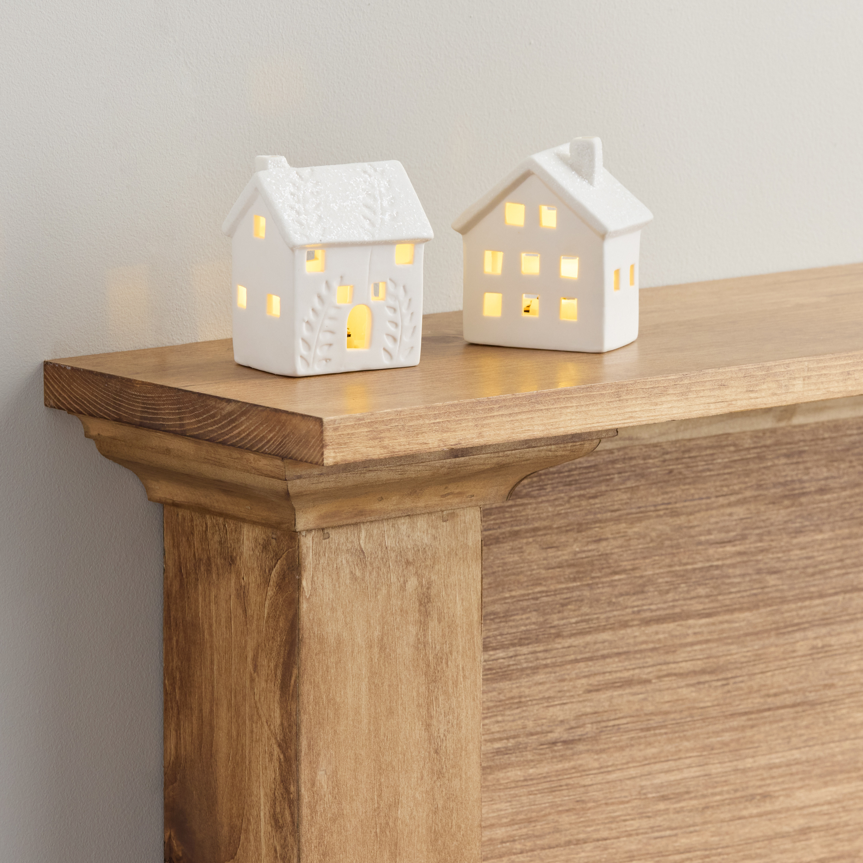 Mini White Ceramic House LED Light Up Decor Set of 2 | World Market