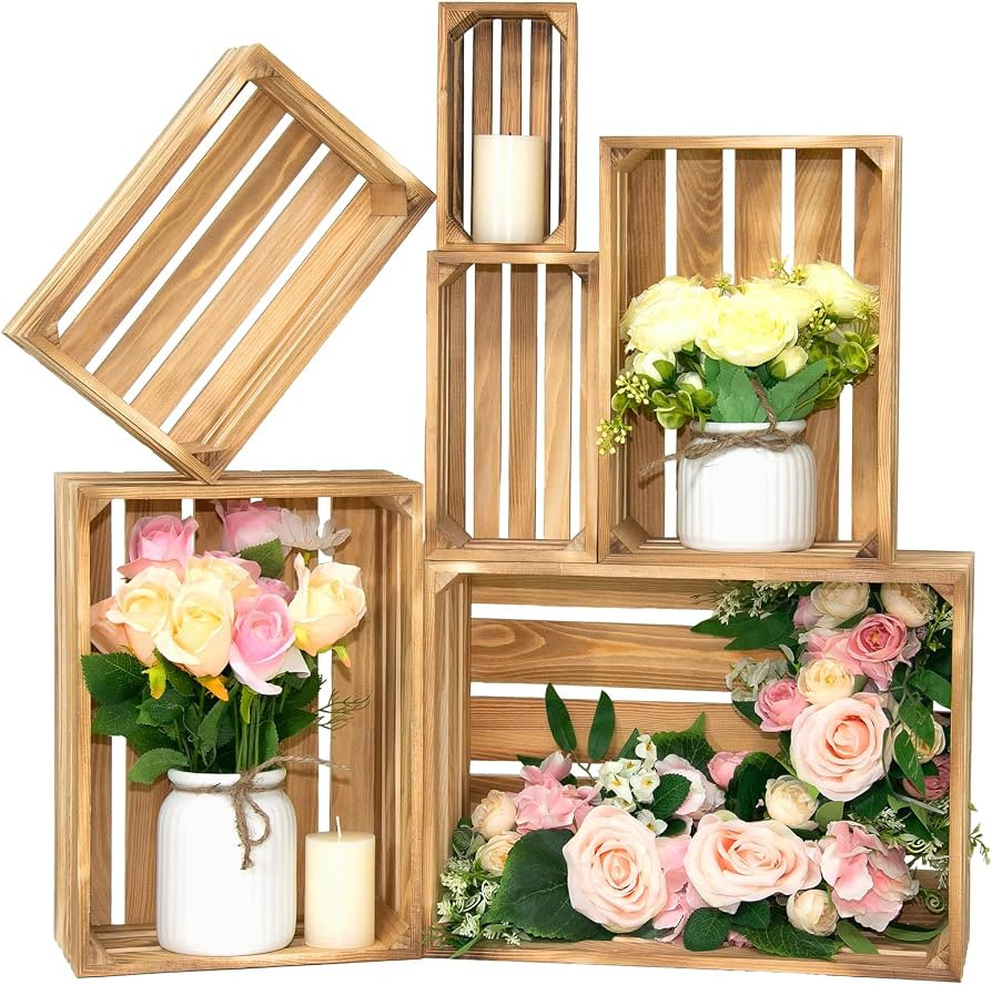 Extra Large 6 Pcs Decorative Wood Crates for Display, Farmhouse Wooden Basket for Storage Contain... | Amazon (US)