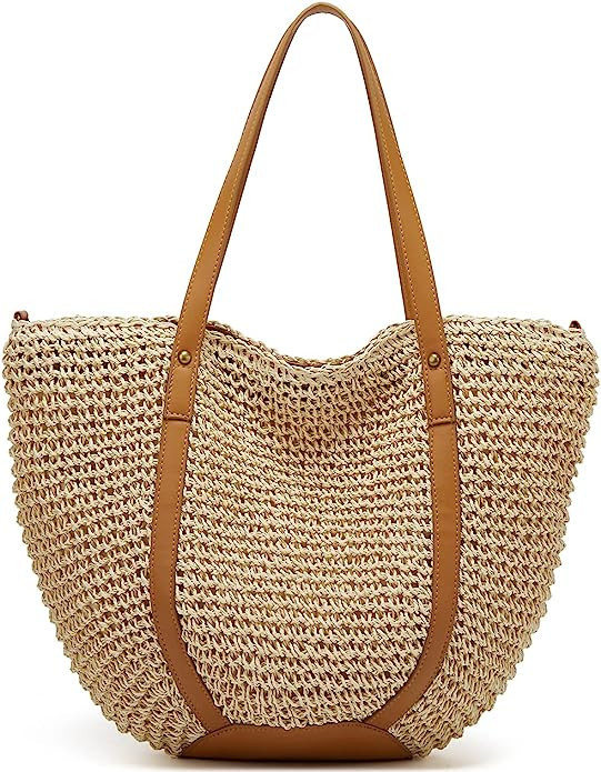 Straw Bags for Women Summer Beach Woven Tote Hobo Handbag Casual Straw Shoulder Bags for Travel V... | Amazon (US)