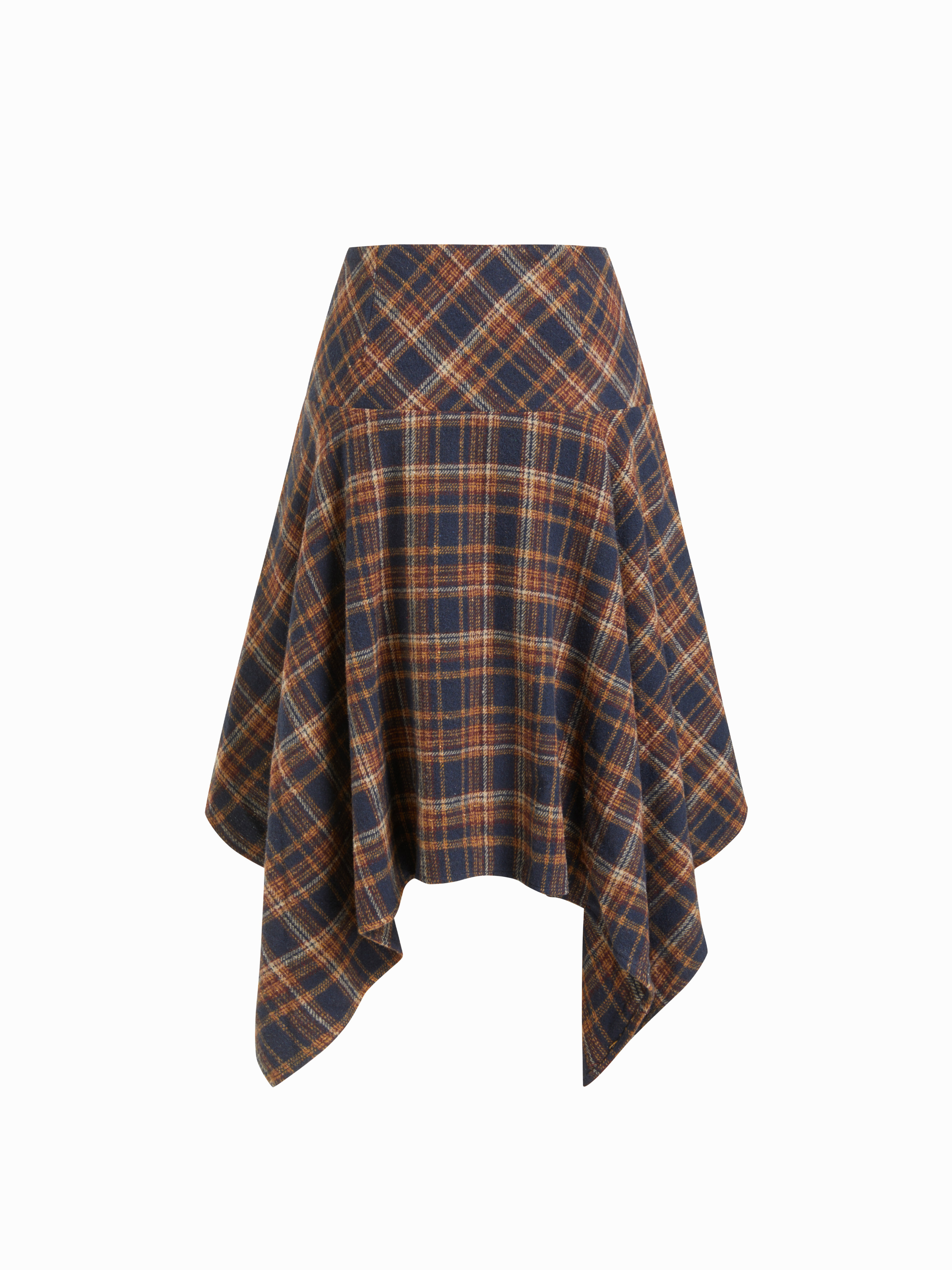 Wool-like fabrics Wool-look Mid Rise Plaid Flared Asymmetrical Midi Skirt For Daily Casual | Cider
