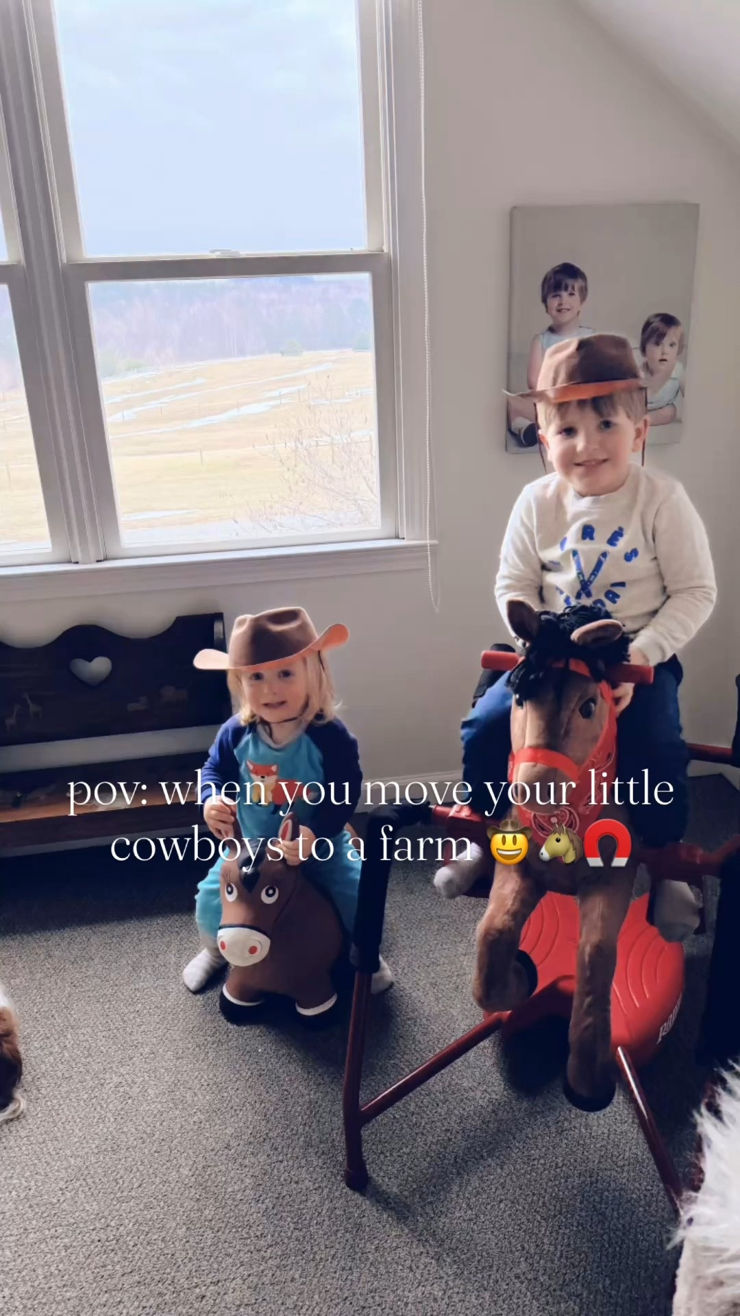 Moved to our farm and all these sweet little cowboys 🤠🤠 wanna do is wear cowboy hats and ride their horsies 🐴🧲🐎 these days!! 🤭 I couldn’t love my little cowboys of ours more if I tried!! 🥰🩵😍 #mamaslittlecowboys #ourlittlecowboys 

Ohhhh these are the days 🫶🏽 - rocking “clinkity clonk” horses 🐴 and baby giggles 🤭 forever and ever amen !! 🥹 #thesearethedays #cutenessoverload 

PS. Yes, I linked 🔗 our beloved “clinkity clonk” @radioflyerinc horsie 🐴🐎 for y’all over on my LTKit shop!!! 🧲 It was their Christmas 🎄 gift 🎁 this year and has been so sweet (& fitting 🥰) for this new season moving out to our farm!!! 🐴🤠🧺#radioflyerhorsey 

#LTKKids