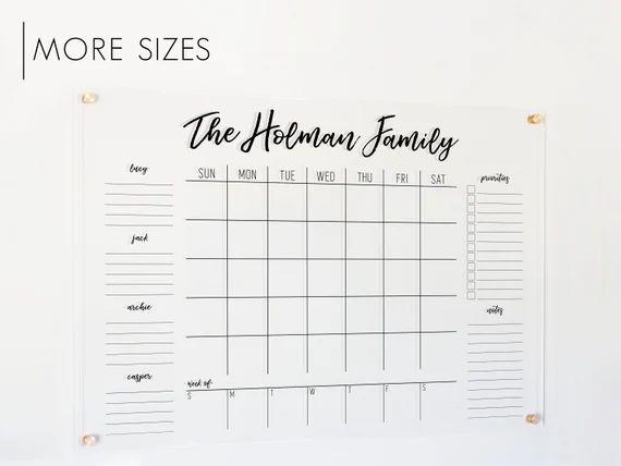 Personalized Acrylic Calendar for Wall  Horizontal Dry Erase | Etsy | Etsy (US)