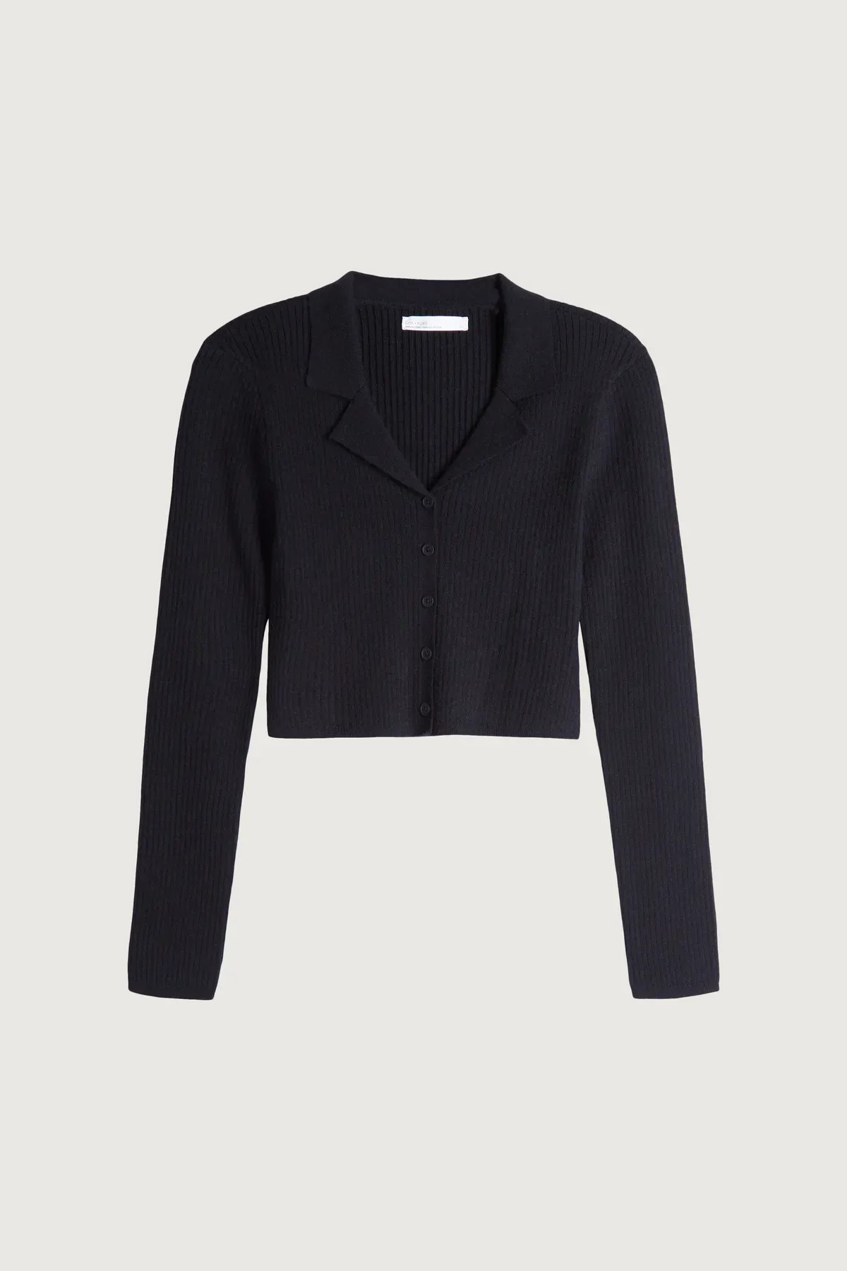 CROPPED COLLARED RIB-KNIT CARDIGAN | OAK + FORT