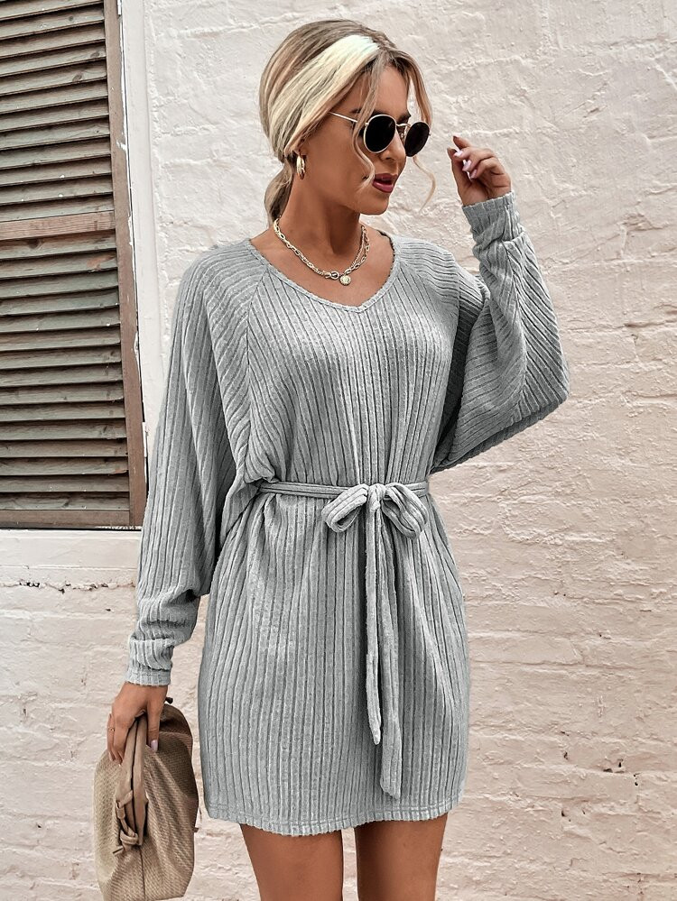 Raglan Sleeve Belted Tee Dress | SHEIN