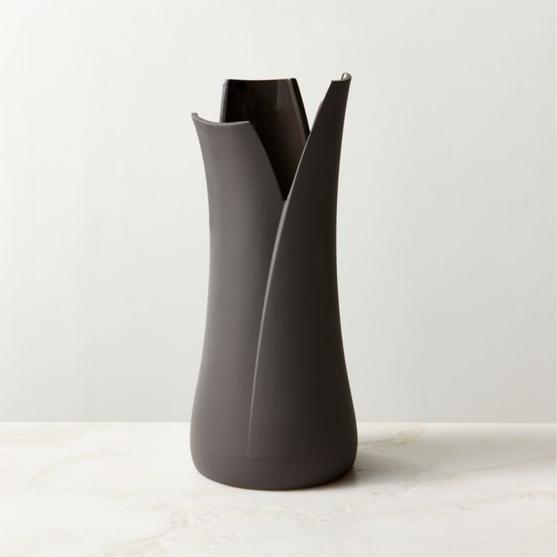 Kos Charcoal Grey Porcelain Vase | CB2 | CB2