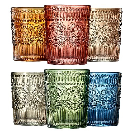 Beautiful Colored Tumbler Drinking Glasses | Set of 6 | Crystal, 10oz - Vintage Drinking Cup, Luxury Multi Color Glassware Gift Set Her, Wife & Mom, Him - Colorful Drinkware for Water, Wine, Cocktail | Amazon (US)