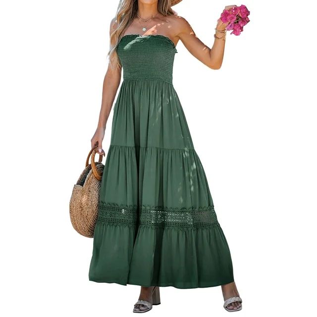 Cupshe Women's Smocked Ruffled Straight Neckline Maxi Tube Dress | Walmart (US)