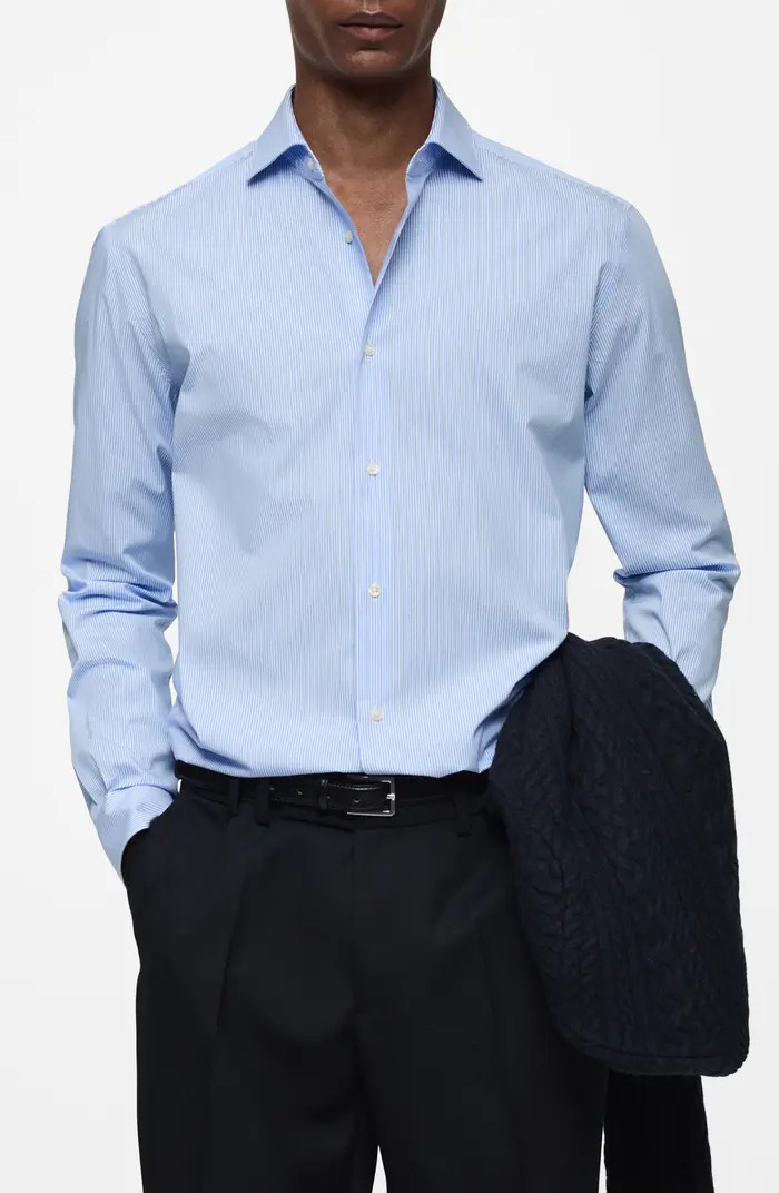 MANGO Regular Fit Stripe Stretch Cotton Button-Up Shirt | Nordstrom | Nordstrom