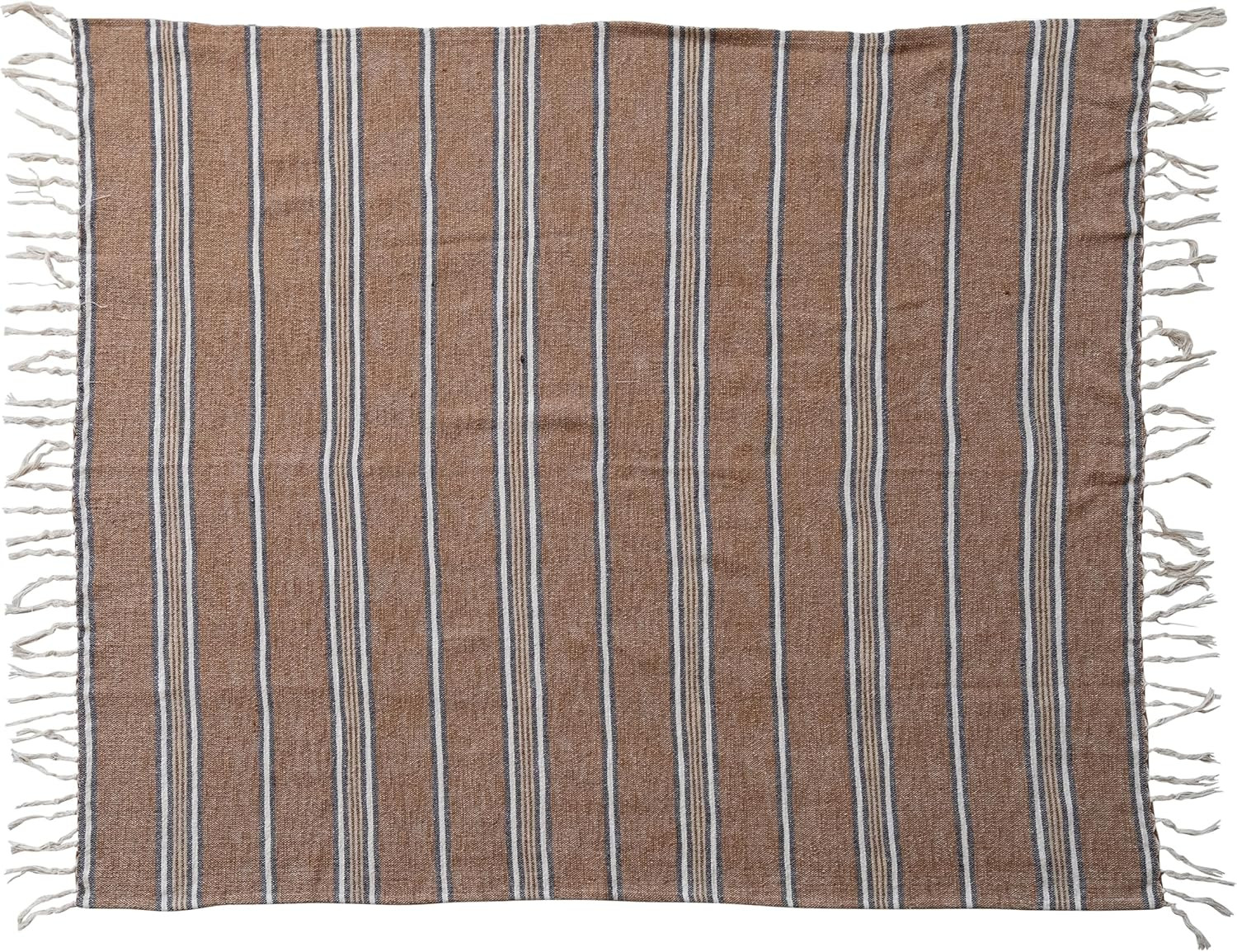 Creative Co-Op Cotton Blend Throw with Stripes and Fringe, Rust Color, Natural and Black | Amazon (US)
