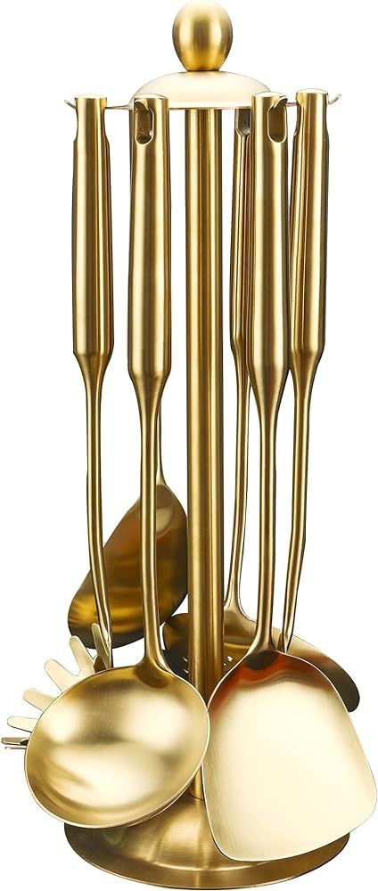 Amazon.com: 304 Stainless Steel Cooking Utensils Set,7 PC Gold Kitchen Utensils Set with Utensil ... | Amazon (US)
