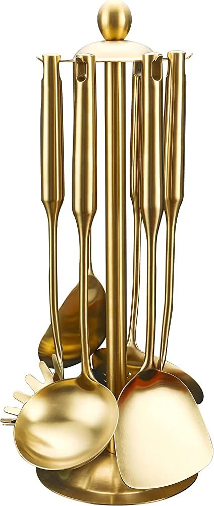 Amazon.com: 304 Stainless Steel Cooking Utensils Set,7 PC Gold Kitchen Utensils Set with Utensil ... | Amazon (US)