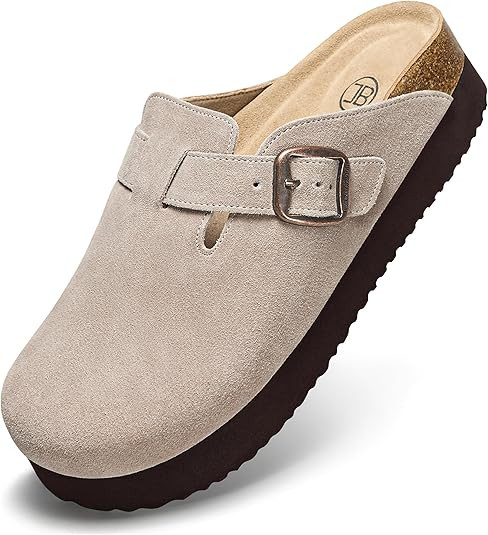 Platform Clogs for Women Arch Support Suede Clogs Soft Mules Potato Shoes with Adjustable Buckle ... | Amazon (US)