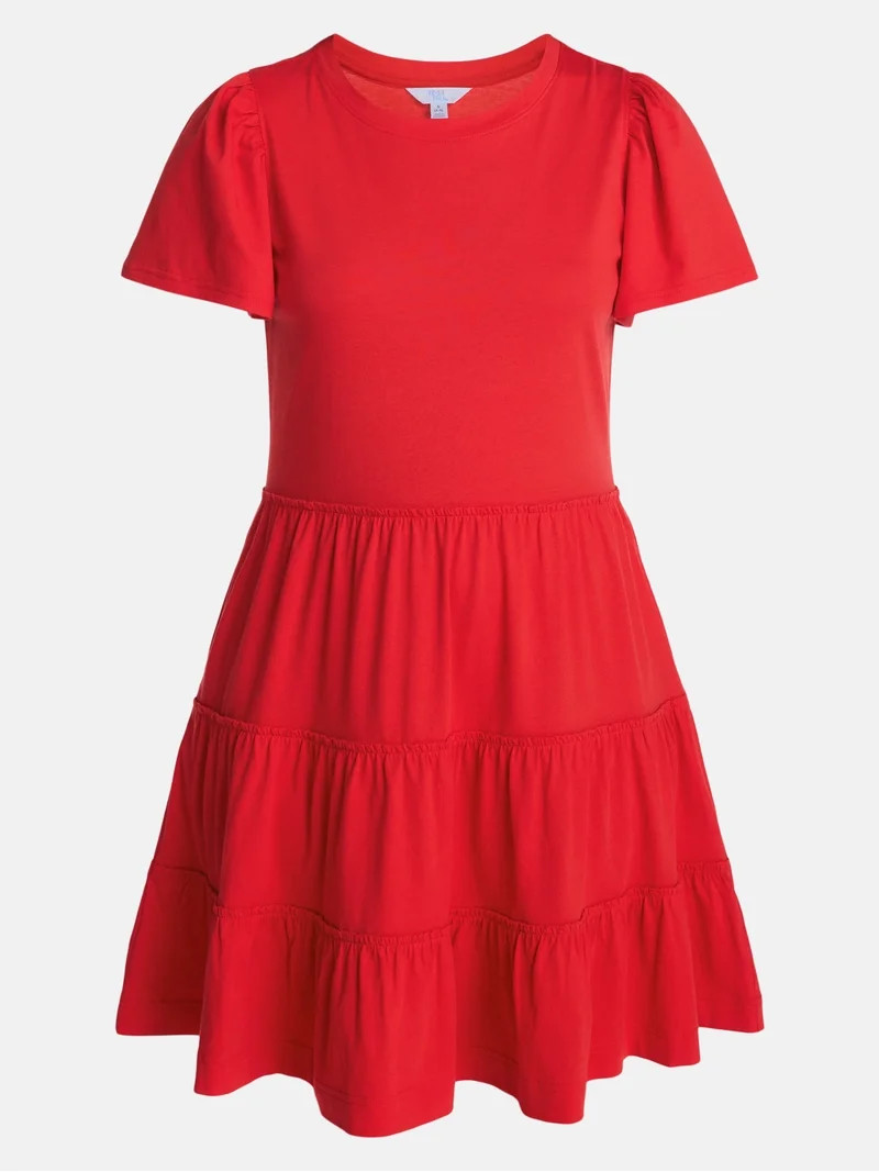 Time and Tru Women's and Women\u2019s Plus Cotton Swing Dress with Short Sleeves, Sizes XS-4X | Walmart (US)