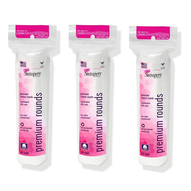 Swisspers Premium Cotton Rounds, 100 Pad 3-Pack (total of 300 Count) | Walmart (US)