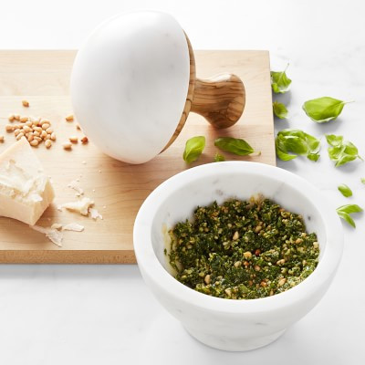 Williams Sonoma White Marble and Olivewood Mortar and Pestle | Williams-Sonoma