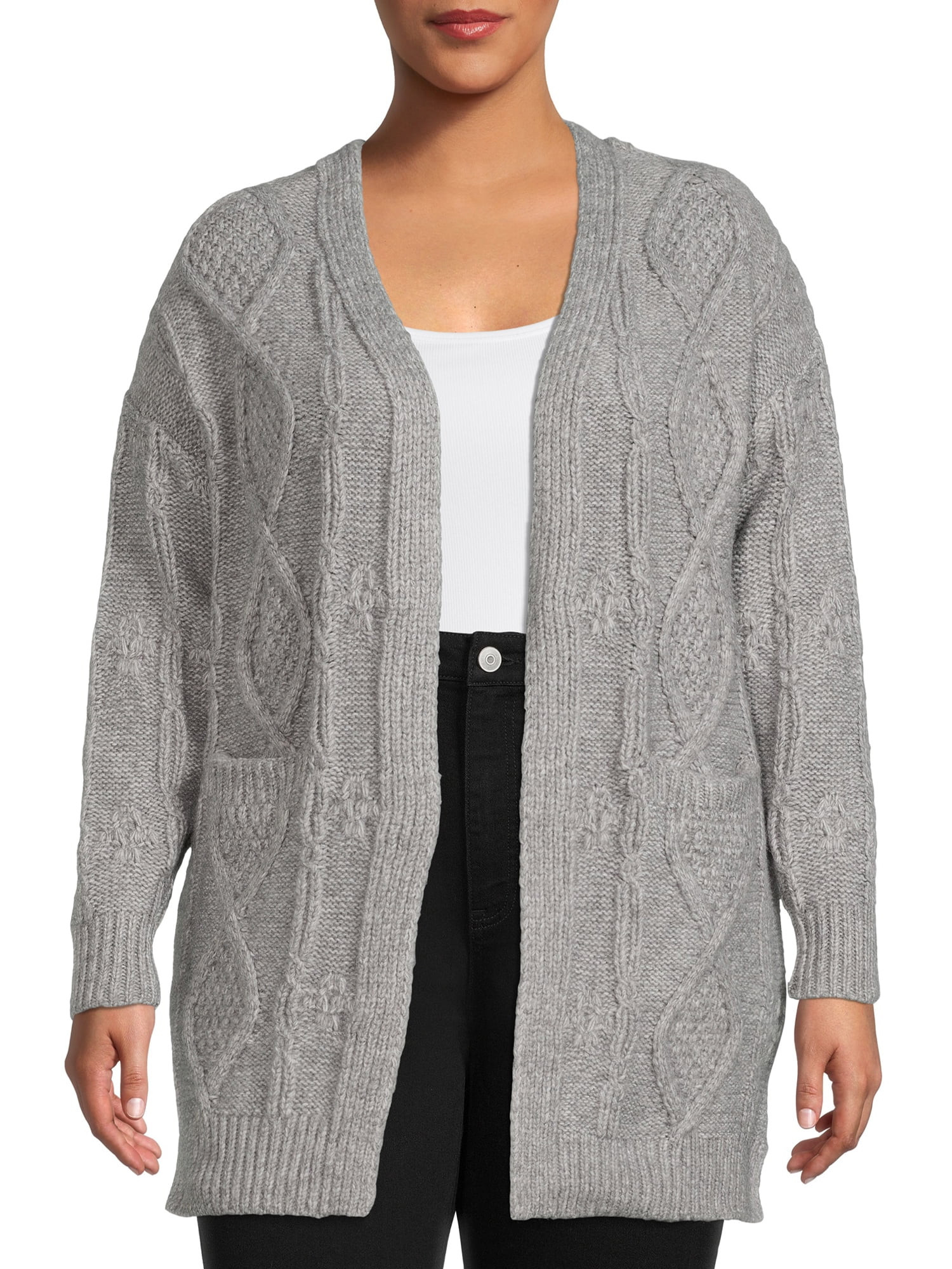 Time and Tru Women's Open Front Cable Cardigan - Walmart.com | Walmart (US)